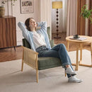 VINGLI Boho Braid Accent Armchair,Mid-Century Modern Chiar with Solid Wooden Armrest,Comfy Louge Cushion Chair with Waist Pillow for Bedroom,Living Room,Reading Room, Dark Green by CozyNest Decor