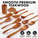 Zulay Kitchen 12-Piece Teak Wooden Utensils for Cooking - Natural Teak Utensil Set with Premium Gift Box - Non-Stick Wooden Spoons for Cooking - Kitchen Gift Set - Comfortable Grip Wooden Utensil Set by CozyNest Decor