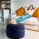 HIGOGOGO Round Stuffed Pouf Ottoman, Corduroy Poufs with Foam Chunk Filling, Furry and Fluffy Pouf Foot Stool Storage Ottoman, 26 X 18 Floor Poufs Foot Rest for Living Room, Navy by CozyNest Decor
