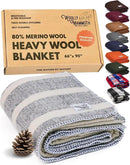 Woolly Mammoth Woolen Company Merino Wool Camping Blanket - 66 x 90 in Navy & Cream Stripe Twin Farmhouse Style - Heavy Insulating Outdoor Throw & Wool Blanket for Home & Travel by CozyNest Decor