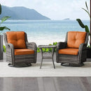 Outdoor Swivel Rocker Wicker Chairs Set of 3, High Back Swivel Patio Chairs Wicker Furniture Set, 2 PCS Rattan Swivel Rocking Chair with Side Table, Orange Cushion by GreenHaven Gardens