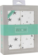 Ely's & Co. Patent Pending Waterproof Pack n Play│Mini Crib Sheet 2-Pack Set for Baby Boy or Baby Girl - 100% Combed Jersey Knit Cotton Sheets with Eco-Friendly Waterproof Lining — Grey Stars by TinyTreasures Baby Boutique