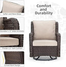 Towallmark Outdoor Swivel Wicker Glider Patio Chairs with Table Set, 3 Pieces Outdoor Bistro Set with 4”Thick Cushions and Coffee Table for Porch, Balcony, Deck (Beige) by GreenHaven Gardens