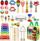 Kids Musical Instruments, 33Pcs 18 Types Wooden Percussion Instruments Tambourine Xylophone Toys for Kids Children, Preschool Education Early Learning Musical Toy for Boys and Girls by TinyTreasures Baby Boutique