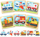 Benresive Wooden Toddler Puzzles, Montessori Toys for 1 2 3 Year Old Boys, Toys for 1 2 3 Year Old Boy Birthday Gifts, 6 Pack Vehicle Toddler Learning Educational Puzzles by TinyTreasures Baby Boutique