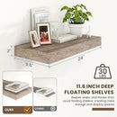 Deep Floating Shelves for Wall | 24 Inch Wide x 12 Inch Deep Floating Shelves | 24W x 12D Rustic Grey Wood Wide Wall Shelves | Bookshelf Laundry Shelf TV Shelf by CozyNest Decor