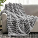 Cozy Bliss Faux Fur Throw Blanket for Couch, Cozy Warm Plush Striped Blanket for Sofa Bedroom Living Room,50 * 60 Inches Grey by CozyNest Decor