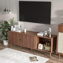 Mid Century Modern TV Stand for Televisions up to 70 Inches, with Sliding Doors and Storage, Television Stands, TV Consoles, Media Consoles for Living Room, 63 Inch (Walnut) by CozyNest Decor