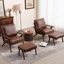 Brown Leather Accent Chair and Ottoman, Mid Century Modern Arm Chair, Retro Upholstered Armchair with Wood Frame & Removable PU Cushions, Large Leisure Slipper Chair for Living Room/Bedroom, Set of 2 by CozyNest Decor