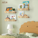 AELS Scalloped Nursery Bookshelf, Set of 4, Picture Ledge Shelf for Wall Decor, Woven Natural Water Hyacinth Floating Shelves for Books, Toys, Photo Frames, Nursery, Boho Modern Farmhouse Book Shelf by TinyTreasures Baby Boutique