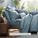 Monbix Queen Comforter Set - 7 Pieces Dusty Blue Cationic Dyeing Bed in a Bag Queen Bedding Sets with Sheets, Pillowcases & Shams, Reversible Bedding Comforters by CozyNest Decor