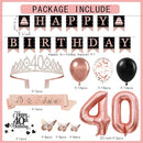 40th Birthday Decorations for Women - 56pcs Rose Gold Happy 40th Banner, 40th Birthday Crown Sash, Cake Topper, Number 40 balloons, 3D Butterflies, 4 Balloon Stands kits by TinyTreasures Baby Boutique