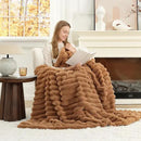 Cozy Bliss Faux Fur Throw Blanket for Couch, Cozy Warm Plush Striped Blanket for Sofa Bedroom Living Room, 60 * 80 Inches Toasty Brown by CozyNest Decor