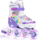 SULIFEEL Rainbow Unicorn Inline Skates for Girls Boys 4 Size Adjustable Light up Wheels Skates for Kids Beginner by TinyTreasures Baby Boutique