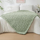 Bigacogo Chunky Knit Throw Blanket for Couch, 40x60 inches, 100% Hand Knitted with Thick Jumbo Chenille Yarn, Cozy Soft Large Rope Knot Cable Crochet Blankets for Sofa Bed Living Room, Sage Green by CozyNest Decor