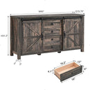 T4TREAM 60'' Farmhouse Dresser Chests for Bedroom w/4 Drawers & Sliding Barn Doors, Wide Dresser TV Stand, Tall Chest of Drawers, Rustic Dresser Organizer for Bedroom, Living Room, Dark Rustic Oak by TinyTreasures Baby Boutique