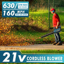 Leaf Blower Cordless (Upgraded) - 630CFM/160MPH, 21V Powerful Electric Cordless Leaf Blower with 2 x 4.0Ah Batteries and Charger, Battery Powered Leaf Blowers for Lawn Care, Patio, Yard, Dust, Snow by GreenHaven Gardens