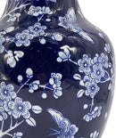 Galt International Dark Blue Floral Chinoiserie Ceramic Vase 14"- Hand Painted Antique Style Porcelain Butterfly & Flower Bottle Fishtail Porcelain Chinese Vase for Home Decor Centerpiece by GreenHaven Gardens
