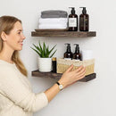 BGMG Floating Shelves 16 inch Long, Distressed,Wide Rustic Wooden Wall Shelves for Bathroom Living Room Bedroom Kitchen Farmhouse Set of 2-16x6.7x1.25 inch-Distressed Walnut by CozyNest Decor