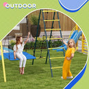 Outsunny 440 lbs Swing Set for Backyard, 5 in 1 Heavy-Duty A-Frame Stand Outdoor Playset for Kids, with Saucer Swing, Slide, Swing Seats, Gym Rings, Basketball Hoop, Climbing Steps and Net by TinyTreasures Baby Boutique