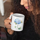 Custom Hydrangea Blossom Design Mug, Personalized Name Blue Flower Coffee Cup, Customized Flower Ceramic Mug For Floral Lover, Hydrangea Decorative Cup 11oz Or 15oz, Gift For Birthday by CozyNest Decor
