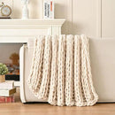 Esterra Chunky Knit Blanket Throw, 100% Handmade Chenille Throw Blanket 50"x60", Soft Thick Yarn Cable Knit Crochet Throw Blanket Rope Knot Throw for Couch Bed Sofa, Apricot White by CozyNest Decor