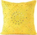 Eyes of India Embroidered Decorative Boho Throw Pillow Cover with Mirrors, Handmade Bohemian Accent Cushion Case for Sofa Couch Bedroom Living Room (Yellow, 24" x 24") by CozyNest Decor