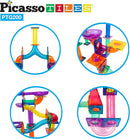 PicassoTiles 200pc Magnetic Marble Run Tiles Toy STEM Educational Race Track with Light Up Marbles Magnet Tile Building Blocks Maze Kit Sensory Pretend Play Toys for Toddlers Boys Girls Ages 3+ PTG200 by TinyTreasures Baby Boutique