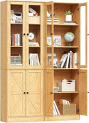 71" Tall Bookcases Set of 2, Bookshelves with Doors, 5-Shelf Bookcase with Storage, Wooden Bookshelf Floor Standing Display Storage Shelves Home Decor Furniture for Living Room,Bedroom,Natural by CozyNest Decor