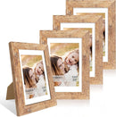 4x6 Picture Frame Set of 4, 4 x 6 Wood Photo Frames with Mat for 3.5x5, Natural Wooden Frame with Real Glass Cover for Wall and Tabletop Display,Brown by CozyNest Decor