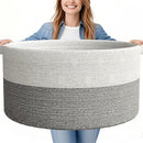 125L Extra Large Blanket Basket, 25" x 16", Jumbo Laundry Woven Basket Decorative Home, Cotton Rope Basket with Handles, Baby Toy Basket for Storage, White & Gray, 2PC by GreenHaven Gardens