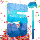 Sratte Number 1 2 3 4 5 6 7 8 9 Piñata with Stick Blindfold Confetti, Gradient Blue Piñata for Kids Boys Girls Birthday Party Anniversary Decorations Supplies(Number 5) by TinyTreasures Baby Boutique