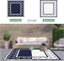 GENIMO 10 ' x 10 ' Outdoor Rug Waterproof for Patio Decor, Foldable Reversible Plastic Straw Area Rugs Mat for Camper, Outside Carpet for Rv, Deck, Porch, Picnic, Beach, Balcony, Blue & White by CozyNest Decor