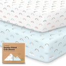 KeaBabies 2-Pack Organic Crib Sheets for Boys, Girls - 52x28 Fitted Crib Mattress Sheet Neutral, Breathable Jersey Cotton Cover for Baby Bed, Toddler Mattress, Soft & Cute Prints (Jolly Rainbow) by TinyTreasures Baby Boutique