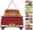 Interchangeable Welcome Sign for Front Door Red Farmhouse Truck Decor Hanging Sign with 11 Interchangeable Seasonal and Holiday Decor Signs 12x14 in. (Country Rustic) by CozyNest Decor