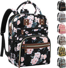 Diaper Bag Backpack Tote for Women Large Capacity with Insulated Pockets Multifunctional Diaper Bags For Baby Girl Boy Waterproof Baby Bags, Maternity Bag Black Pink Floral by TinyTreasures Baby Boutique