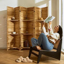 Room Divider with Shelves, 5.6 Ft Tall Folding Wood Screen with Double Hinges for Home Office Bedroom Hotel Decoration (6 Panels, Natural) by CozyNest Decor