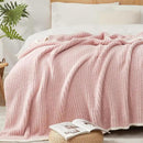 Snuggle Sac Pink Waffle Throw Blanket for Couch Bed Sofa 60x80 inches, Reversible Pink Blanket Microfiber Fluffy Fuzzy Cozy Knit Twin Blanket for Women Mothers Birthday Gifts by CozyNest Decor