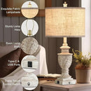 Farmhouse 3-Way Dimmable Touch Table Lamp Set of 2 for Bedroom Living Room with USB A+C Charging Ports 27" Tall Rustic Traditional Nightstand Bedside Lamps White End Table Lamp (2 Bulbs Included) by CozyNest Decor