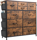 WLIVE Fabric Dresser for Bedroom with 10 Drawers, Chest of Drawers with Side Pockets and Hooks, Sturdy Metal Frame, Drawers Organizer Unit for Living Room, Hallway, Rustic Brown Wood Grain Print by TinyTreasures Baby Boutique