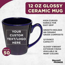 DISCOUNT PROMOS Custom Glossy Ceramic Latte Coffee Mug 12 oz. Set of 50, Personalized Bulk Pack - Perfect for Tea, Espresso, Cappuccino, Hot Cocoa - Blue by CozyNest Decor