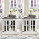 Farmhouse End Table with Charging Station,24" Large Side Table with Glass Barn Door, Rustic Wood Nightstand Bedside Table with Adjustable Storage Shelf for Living Room, Bedroom,White,2 Pack by CozyNest Decor