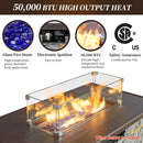 43¡± Propane Fire Pit Table Outdoor Rectangular Stone Firepit Table 50,000 Btu Propane Fire Tables for Outside Patio with Glass Wind Guard, Lid, Fire Glass Beads,Brown Rock Look by GreenHaven Gardens