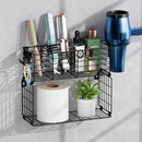 VITVITI Metal Hair Tool Organizer with Toilet Paper Basket, Bathroom Blow Dryer Curling Iron Holder Wall Mount, 2 Tiers Styling Tools Organizer for Straightener with Hooks, Black by CozyNest Decor