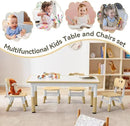 Kids Study Table and Chairs Set, Height Adjustable Toddler Table and Chair Set for Kids Ages 3-8, Graffiti Desktop (Light Brown) by CozyNest Decor