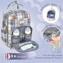 RUVALINO Diaper Bag Backpack, Multifunction Travel Pack Maternity Baby Changing Bags, Large Capacity, Waterproof, Blue Plaid by TinyTreasures Baby Boutique