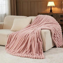 NEWCOSPLAY Faux Fur Twin Blanket Pink 3D Ribbed Plush Thick Warm Blanket for Couch Sofa Bed 850GSM (Pink Ribbed, Twin(60"x80")) by CozyNest Decor