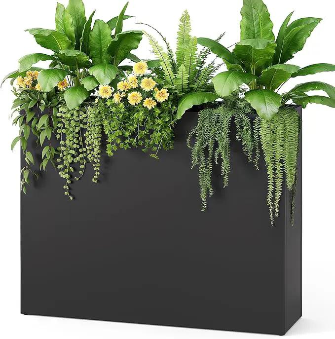 Stoog 38" Metal Tall Rectangular Planter - All-Weather Planter Box for Indoor/Outdoor Use, with Removable Insert Shelf, and Modern Design for Plants, Flowers, Garden, Black