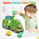 Veslier Dinosaur Car Toy for 3 4 5 Years Old Boys, Friction Power Carrier Truck with 4 Pack Small Pull Back Dino Car, Christmas Birthday Gift for 3+ Boy Girl Kids Toddlers by TinyTreasures Baby Boutique