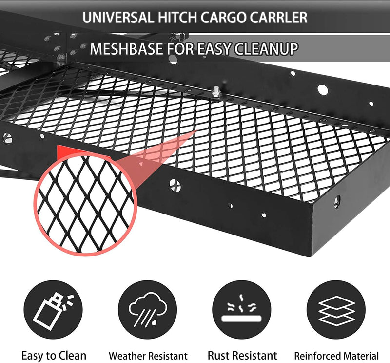 60 x 20-inch Hitch Folding Cargo Carrier Mount, Fit 2" Receiver, 500 LBS Capacity Mesh Hitch Cargo Rack